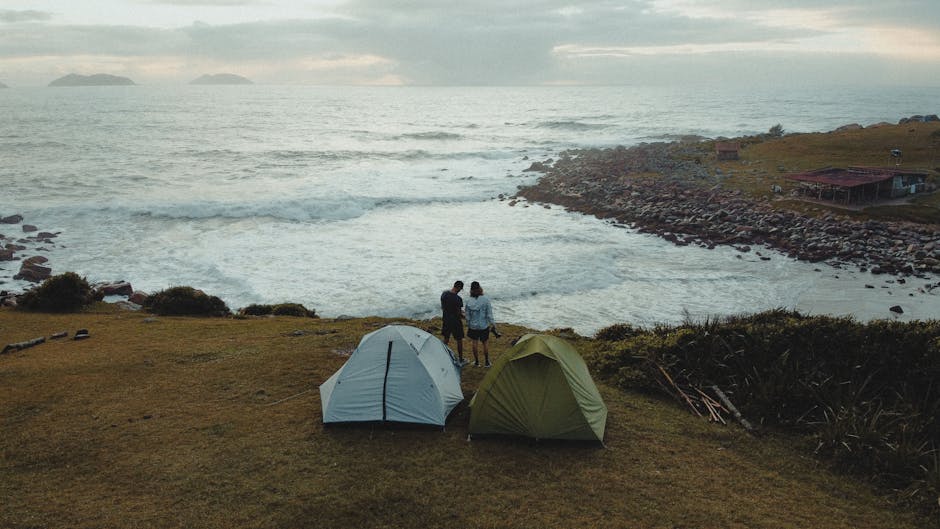 Ganghwado camping site aerial view, Korea west coast sunset campground