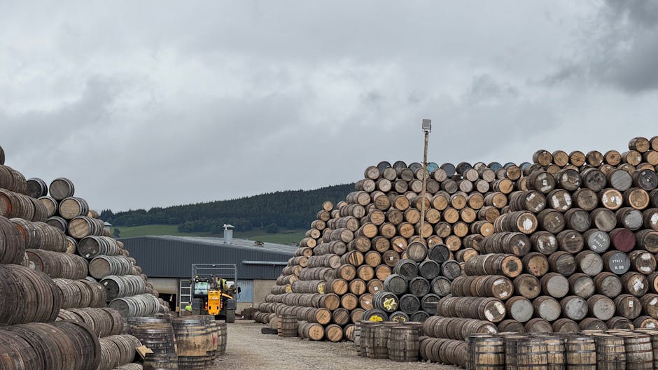 whisky distillery Scotland landscape, single malt production malting floor